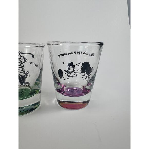 Vintage 1950s Mid Century Modern Barware Kitsch Sports Humor Shot Glass Set of 4 - Picture 7 of 7